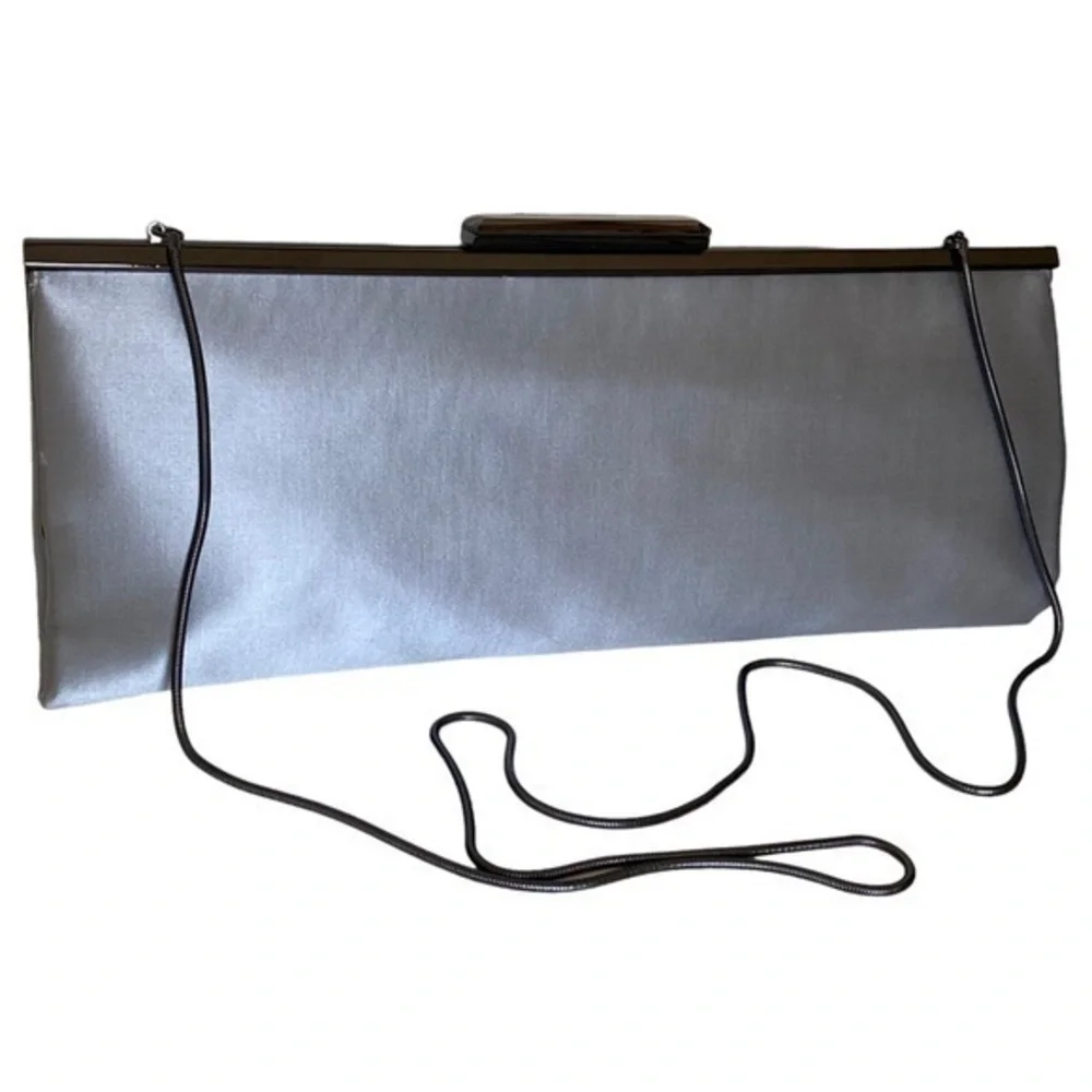 Glint Silver Satin Frame Kisslock Clutch and Shoulder Bag